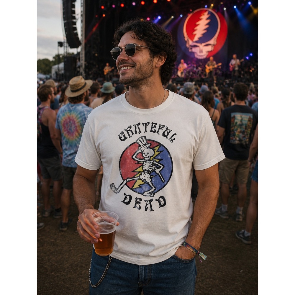 Grateful Dead Ripple Junction Skeleton Lightning Bolt Graphic Tee Men's Medium